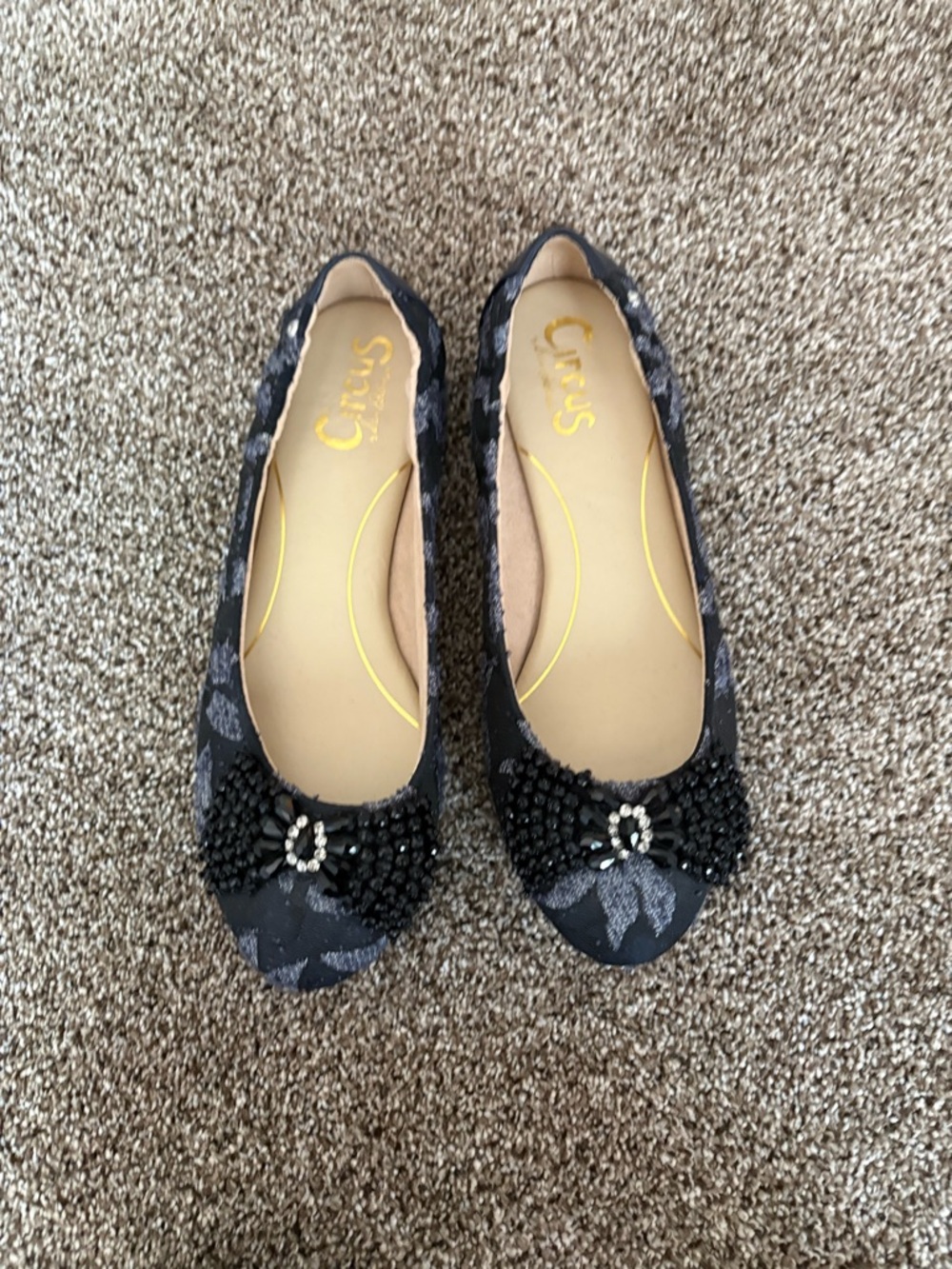 Circus by Sam Edelman Navy Beaded Bow Coquette Girl Floral Ballet Flats - Picture 2 of 4